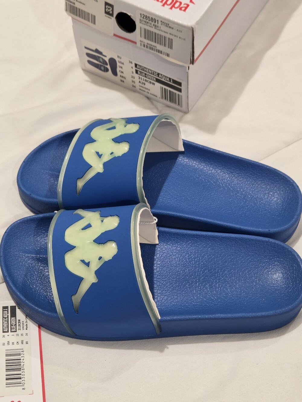 Kappa Authentic Aqua 1 Slides Blue Green Omini Logo Sandals Size M4 W6 NIB - Picture 4 of 15